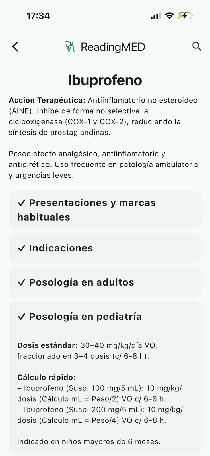 Captura de ReadingMED con calculadoras médicas