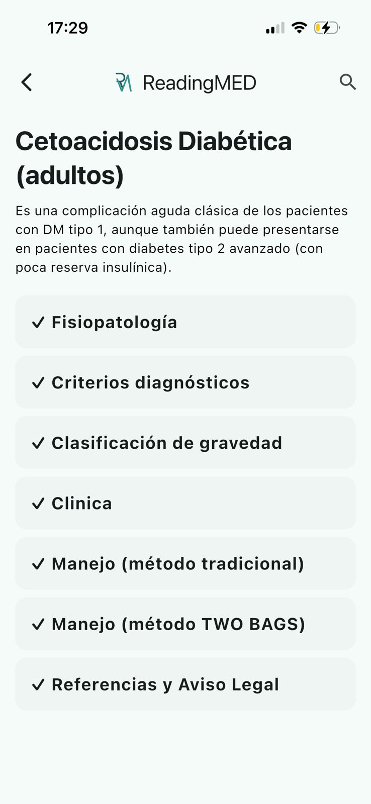Captura de ReadingMED con navegación de la app